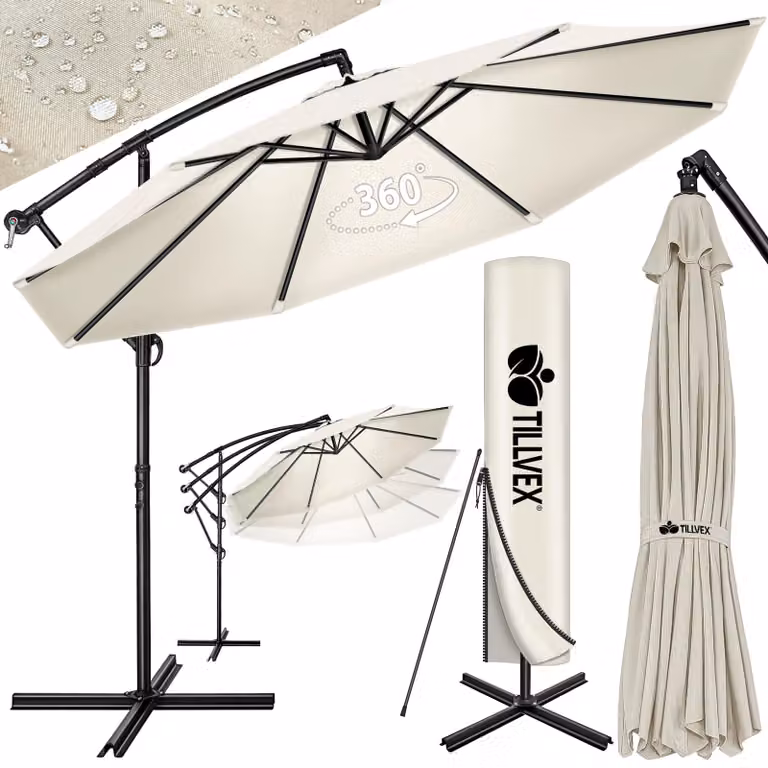 tillvex ombrellone beige Ø 350 cm ombrellone pensile da giardino ombrellone da mercato ombrellone a manovella balcone alluminio inclinabile beige - Ø350cm