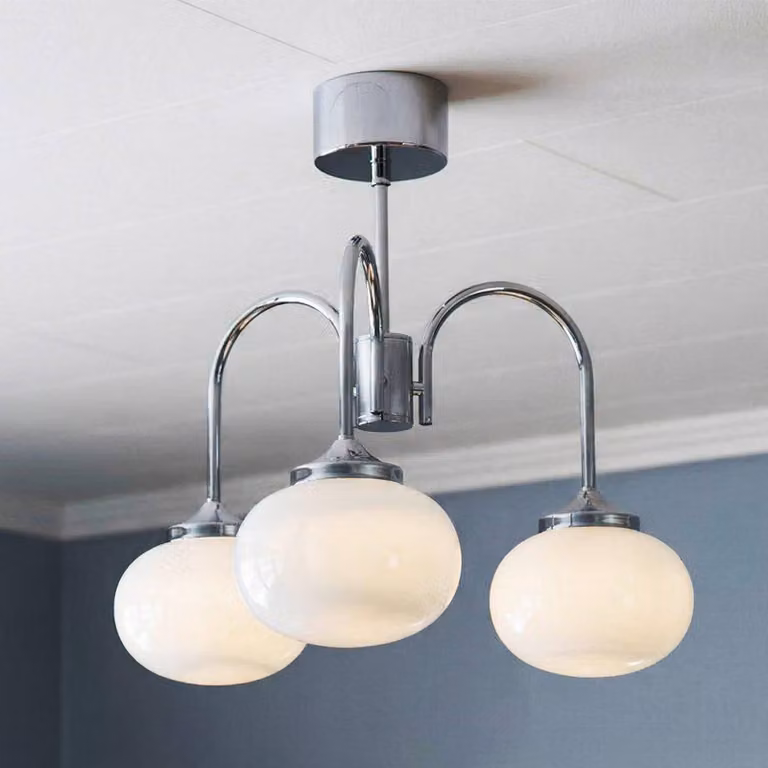 PR Home Lampadario Elsy, bianco/cromo, a 3 luci, 48 cm, vetro, con spina Elsy, Bianco / Opale, Corridoio, Metallo, Scandinavo