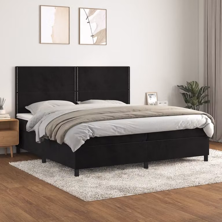 Letto Ibrido vidaXL con Giroletto a Molle e Materasso in Velluto Nero L/P/H: 200 x 200 x 203 cm