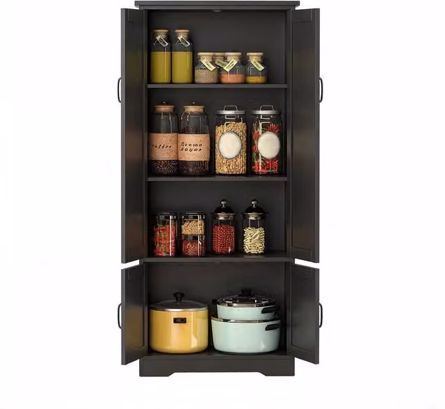 Credenza moderna in MDF nera per cucina e soggiorno con 2 ante e 3 ripiani L/P/H: 60 x 30 x 123 cm