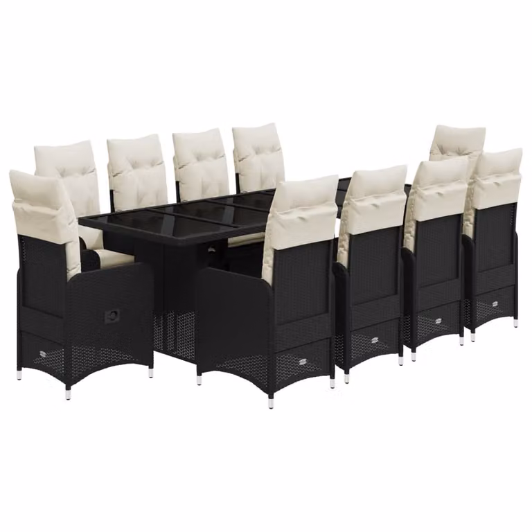 Set da Bistrò da Giardino 11 pz con Cuscini Nero in Polyrattan