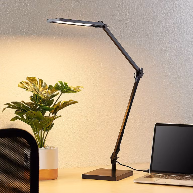 Lampada da scrivania Antisa Lindby, dimmerabile, Nero, Studio / Ufficio, Plastica, Moderno, Lampada da tavolo LED