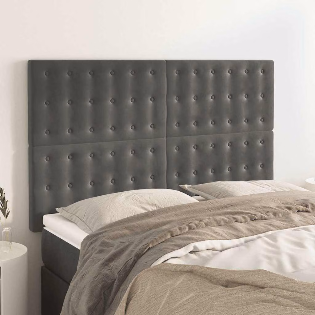 Testiera per letto vidaXL in velluto grigio scuro, L: 144 cm, P: 5 cm, H: 118/128 cm