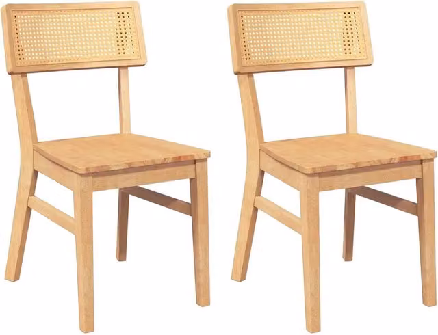 Set di 2 sedie da pranzo in legno massello di Hevea in stile scandinavo, colore marrone e beige