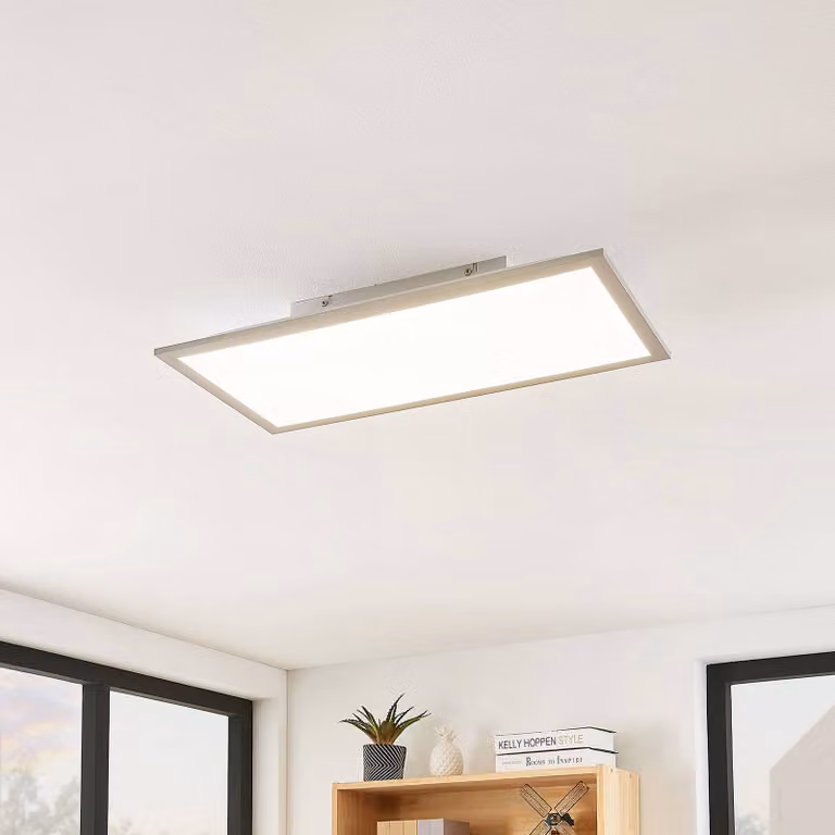 Pannello LED Lindby Stenley, 4.000 K, 60 cm x 30 cm, argento/bianco Stenley, Bianco / Opale, Cucina, Plastica, Moderno, Pannello LED