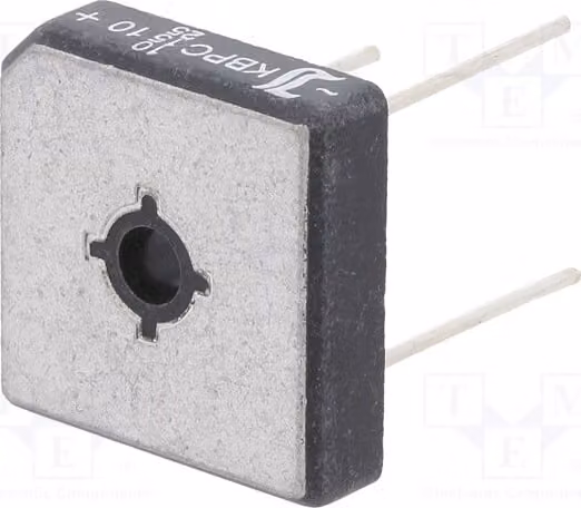 1x Raddrizzatore a ponte monofase Urmax: 1 kV, corrente: 10/15/25 A, montaggio su circuito stampato, modello KBPC10/15/2510WP E