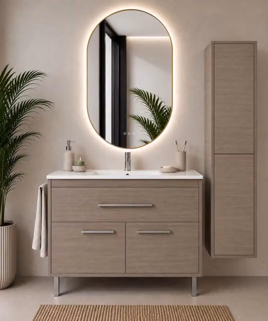 Mobile bagno con lavabo ORIGENBATH BAHIA senza specchio 50x40 cm rovere smoky con colonna