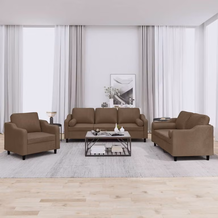 vidaXL Set di Divani 3 pz con Cuscini Marrone in Tessuto