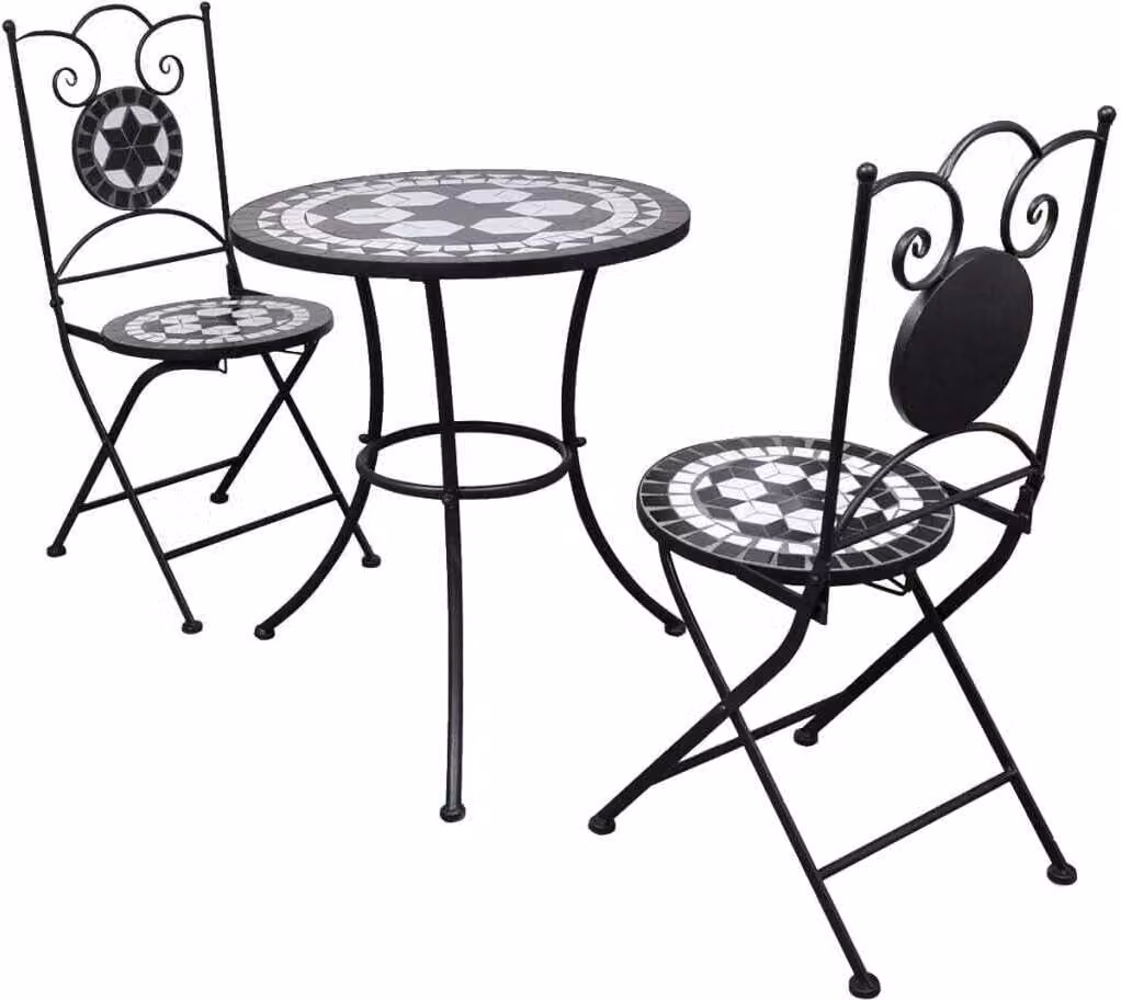The Living Store Set bistrot 3 pezzi in Vetroceramica bianco/nero