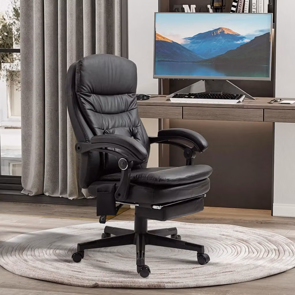 Sedia Poltrona da Ufficio Presidenziale Massaggiante GIORDANOSHOP in Similpelle Nera, L/P/H: 64 x 69 x 107-115 cm – 2