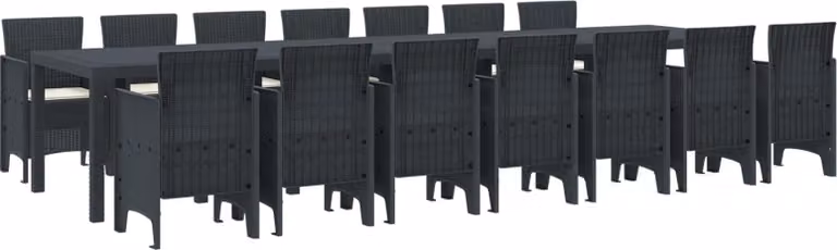 Maison Exclusive - Set da pranzo per esterno con cuscini, 15 pezzi, colore antracite, materiale: polipropilene