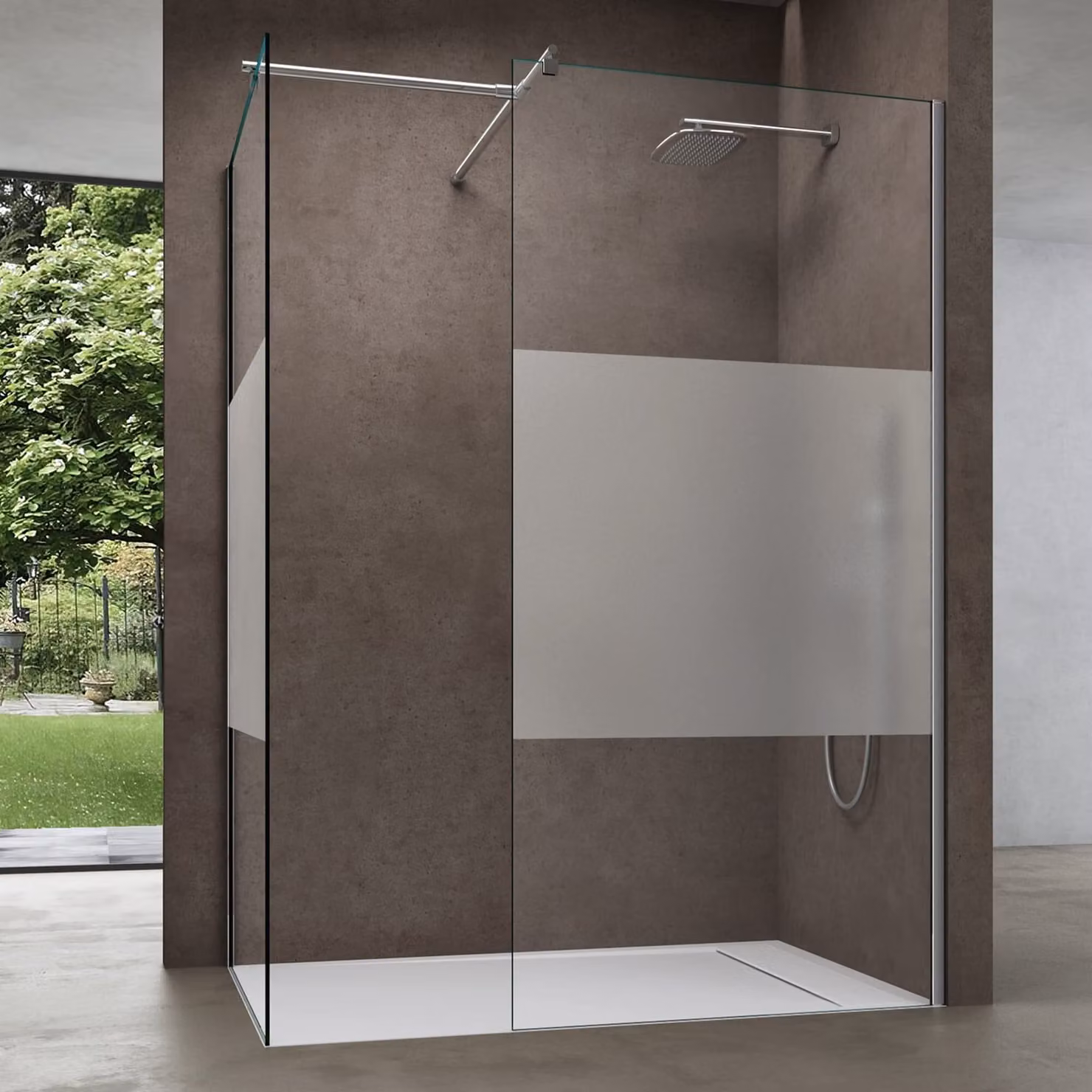 doporro Box Doccia Walk-In Due Lati Fissi 80x120cm, Parete Doccia Anticalcare in Vetro Parzialmente Smerigliato da 8mm con Braccio Sostegno Telescopico in Acciaio Bremen01MS-T