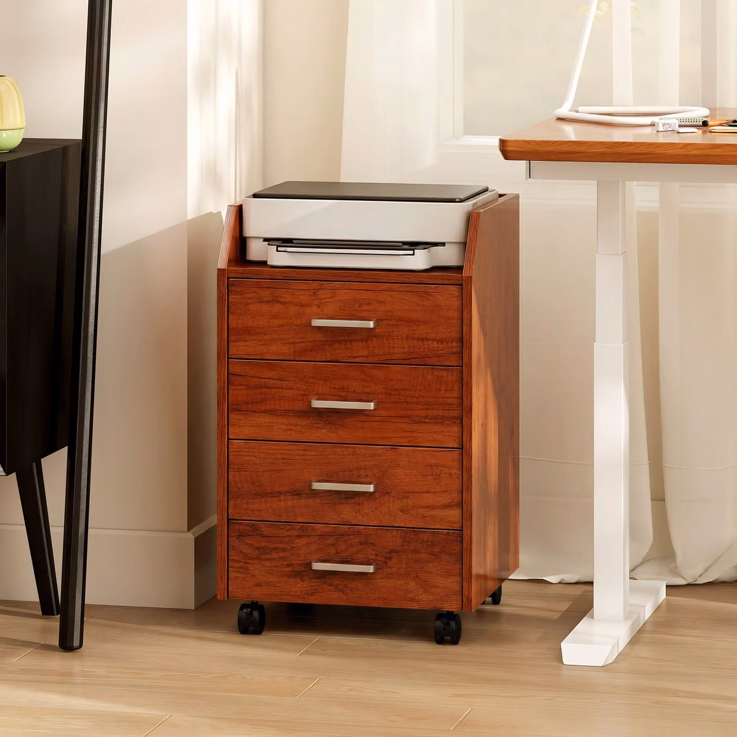 Vinsetto Cassettiera da Scrivania con Ruote e 4 Cassetti per Ufficio, Marrone, L 40 cm x P 36 cm x H 65 cm – 2