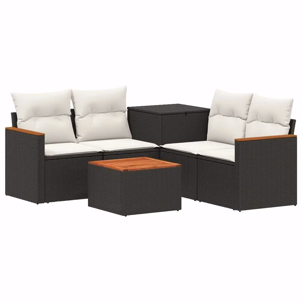 Set di mobili da giardino vidaXL in polyrattan composto da 6 pezzi con divani, elementi angolari, tavolino da caffè e cuscini, colore nero e bianco – 2