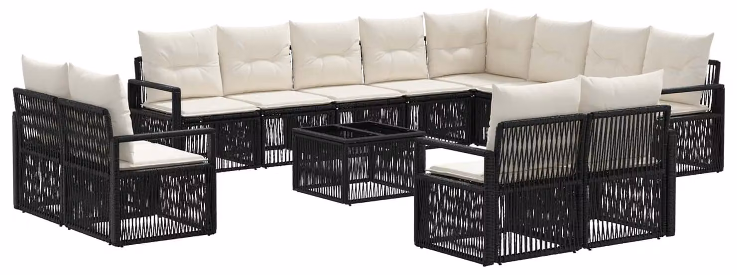 Set Divano da Giardino 13 pcs Nero polyrattan