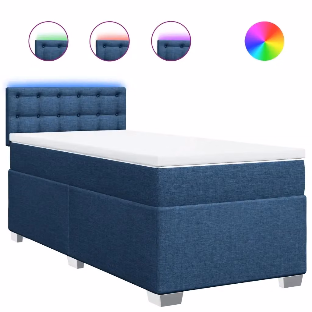 vidaXL Letto Ibrido con Giroletto a Molle e Materasso in Tessuto Blu e Bianco, L/P/H: 90 x 200 cm – 2