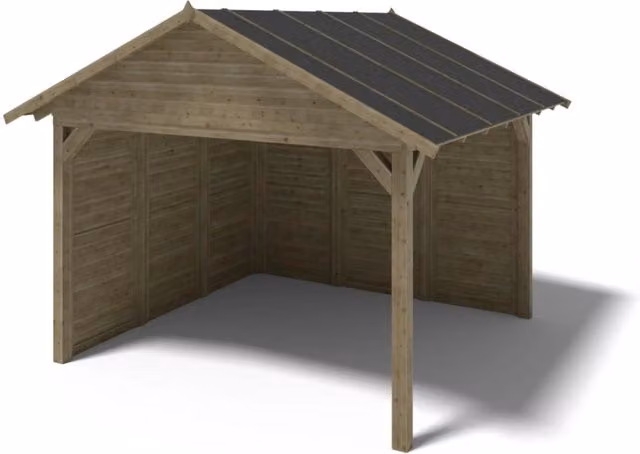 Gazebo da giardino in legno di abete con pannelli ALTANKA ALT125 L: 404 cm, P: 404 cm, H: 325 cm, colore marrone e verde – 1