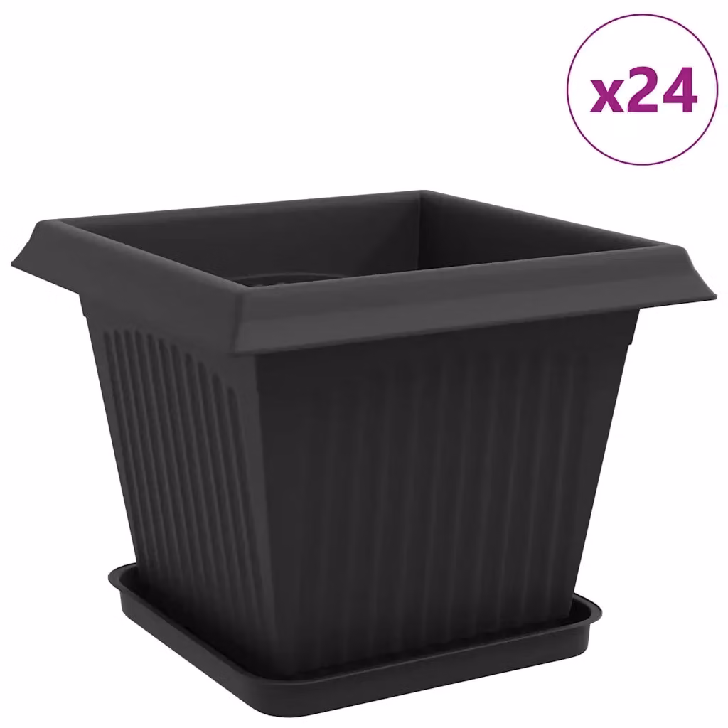 Set di 24 vasi per piante vidaxl in plastica nera per piante da interno e da giardino, H: 33 cm, L: 33 cm, P: 26 cm – 2