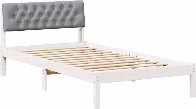 Letto singolo moderno in legno di pino e tessuto bianco e grigio L/P/H: 100 x 200 cm – 1