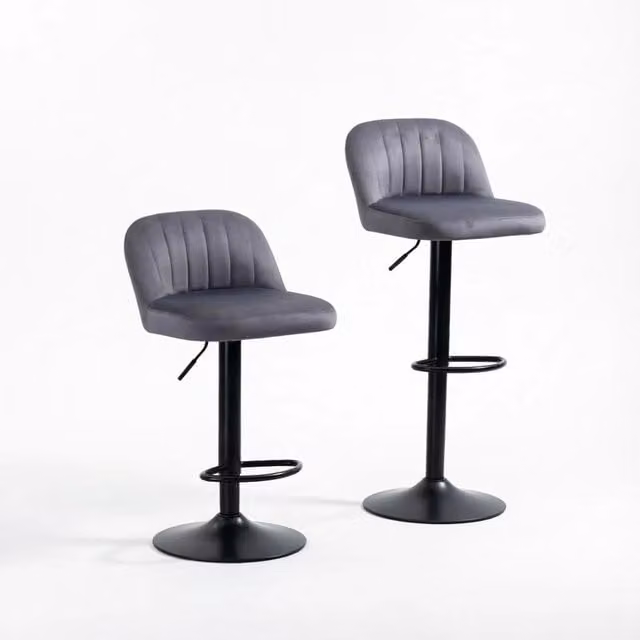 Set di 2 sgabelli da bar Chicfurn con seduta in velluto, rotazione a 360 gradi e altezza regolabile, colori grigio e nero