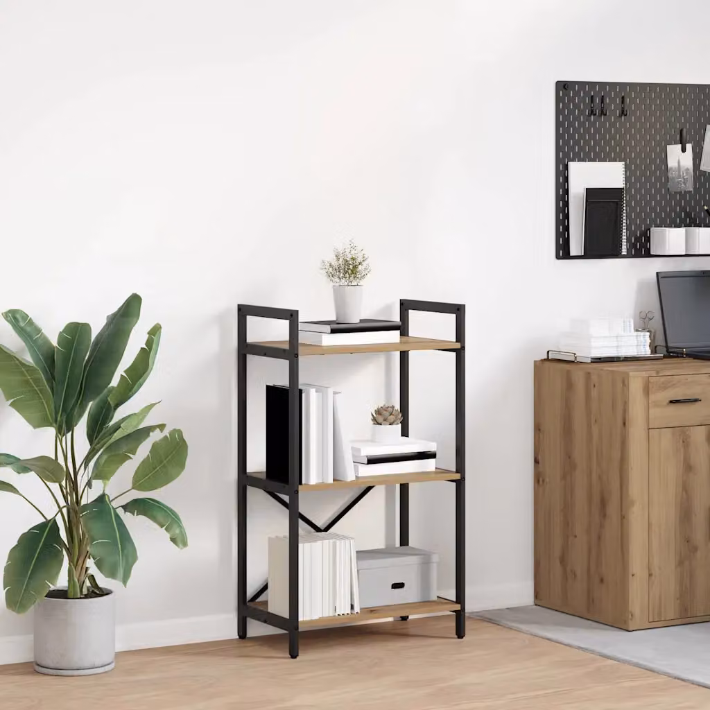 Libreria vidaXL in stile industriale con 3 livelli, legno e metallo, colore marrone, L 56 cm x P 34 cm x H 96 cm