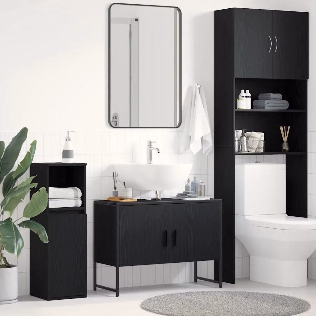 Armadio da bagno sospeso vidaXL in stile moderno, colore nero opaco, L: 80 cm, P: 30 cm, H: 60 cm