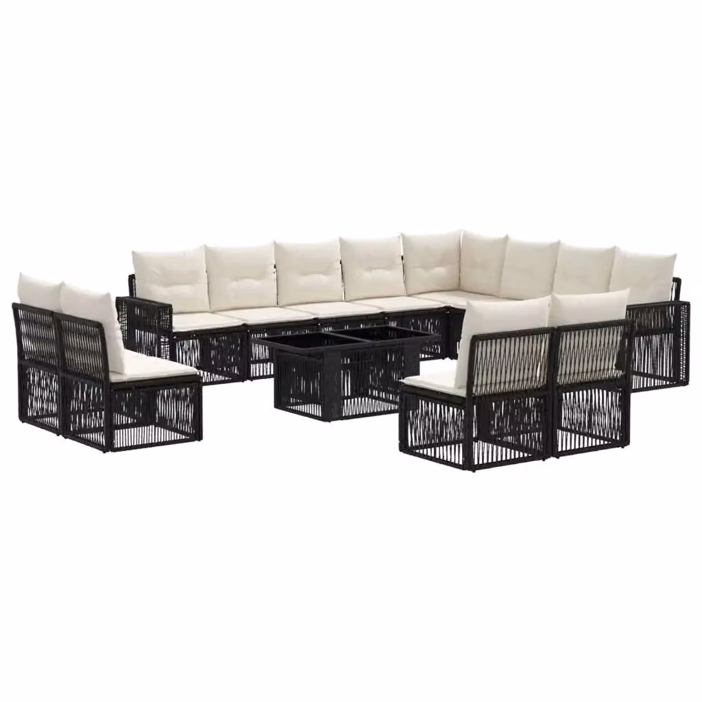 Set Divano da Giardino Moderno vidaXL in Polyrattan con Cuscini e Tavolino, Nero e Bianco – 2
