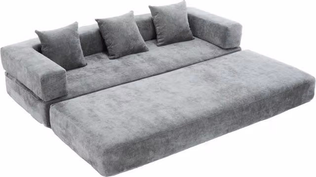 Divano modulare in chenille con tasche laterali antiscivolo, dimensioni 198x79x60 cm, colore morbido e versatile per soggiorno e area gioco
