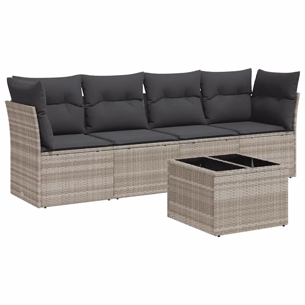 vidaXL Set Divano da Giardino 5pz a Forma di L in Polyrattan Grigio con Cuscini e Tavolino da Esterno – 2
