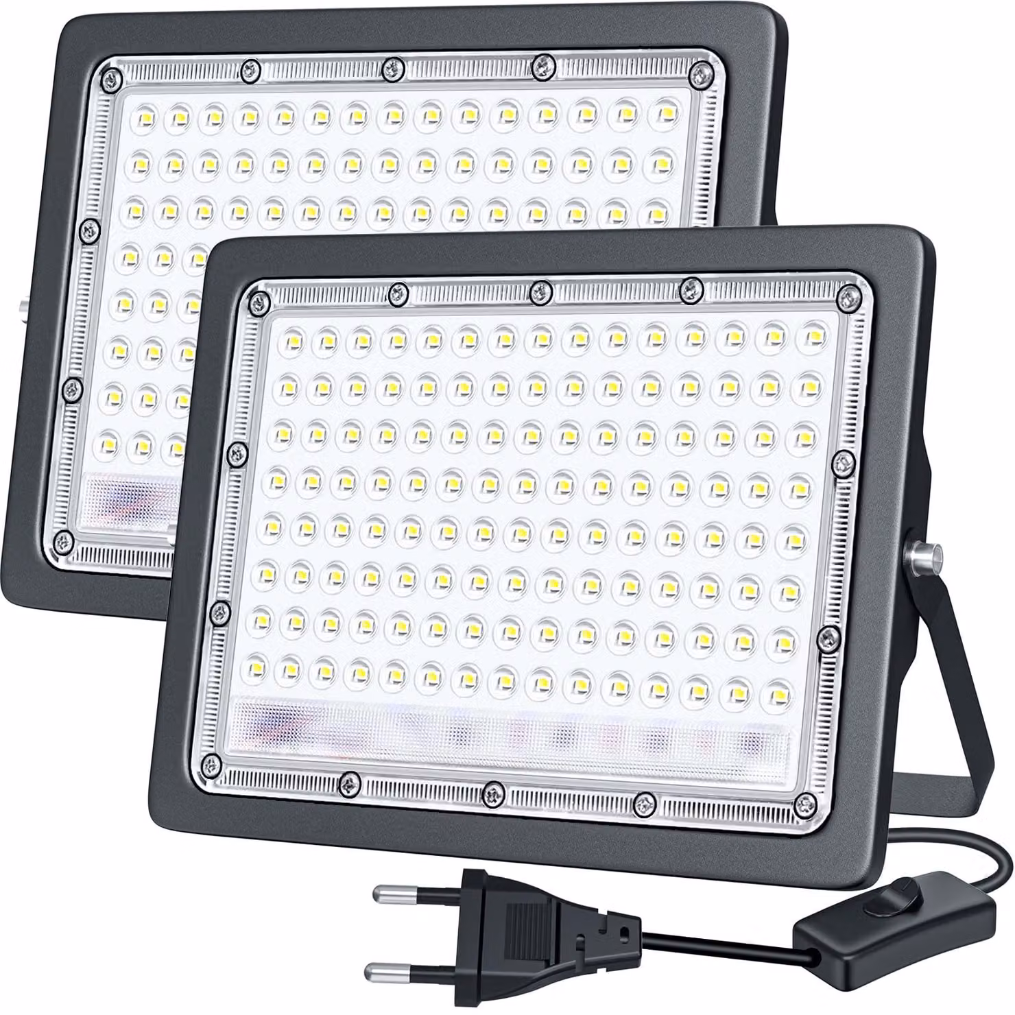 Set di 2 faretti LED da esterno, 100 W, 10000 lumen, 6500 K, grado di protezione IP66, alluminio