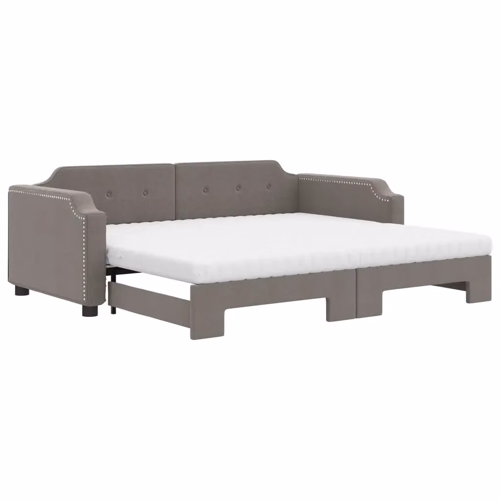 Divano Letto Estraibile vidaXL in Tessuto con Cassetto per Soggiorno e Camera da Letto, Colore Beige o Grigio, L/P/H: 223 x 110 x 66,5 cm, Materasso 100 x 200 cm – 2