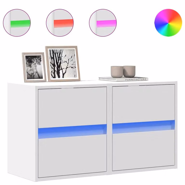 Mobili TV a Parete con Luci LED 2pz Bianchi 40x30x40 cm