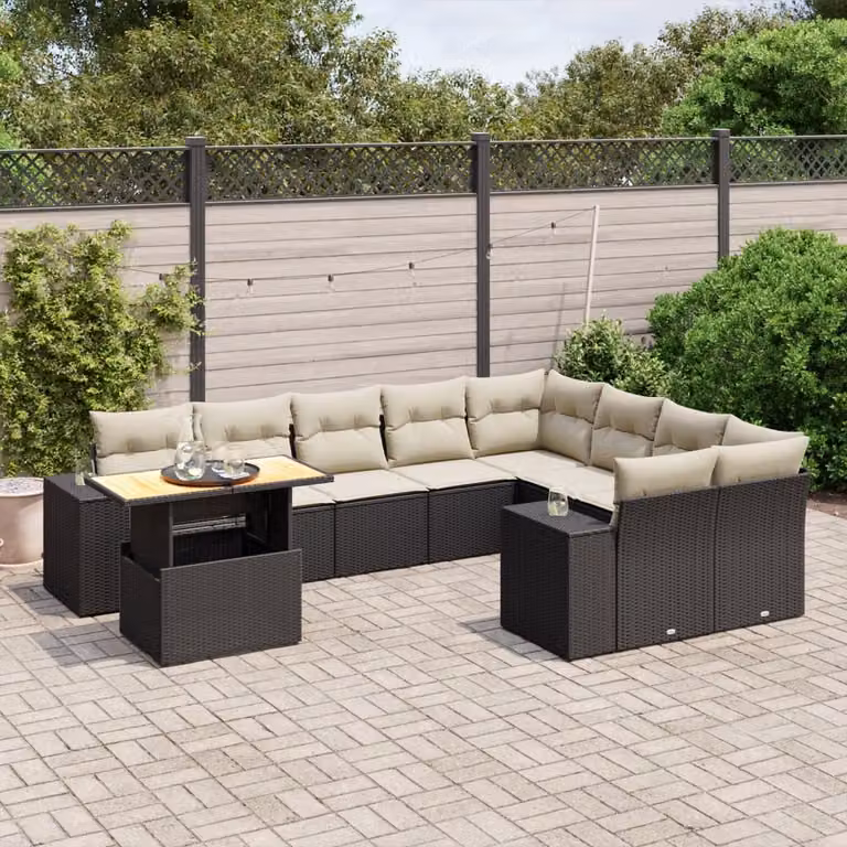 vidaXL Set Divani da Giardino a Forma di L con Cuscini, Tavolino e Struttura in Polyrattan e Acciaio, Nero e Bianco