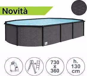 Piscina fuori terra ovale in acciaio PISCINE ITALIA Grey Pool L: 730 cm, P: 360 cm, H: 130 cm