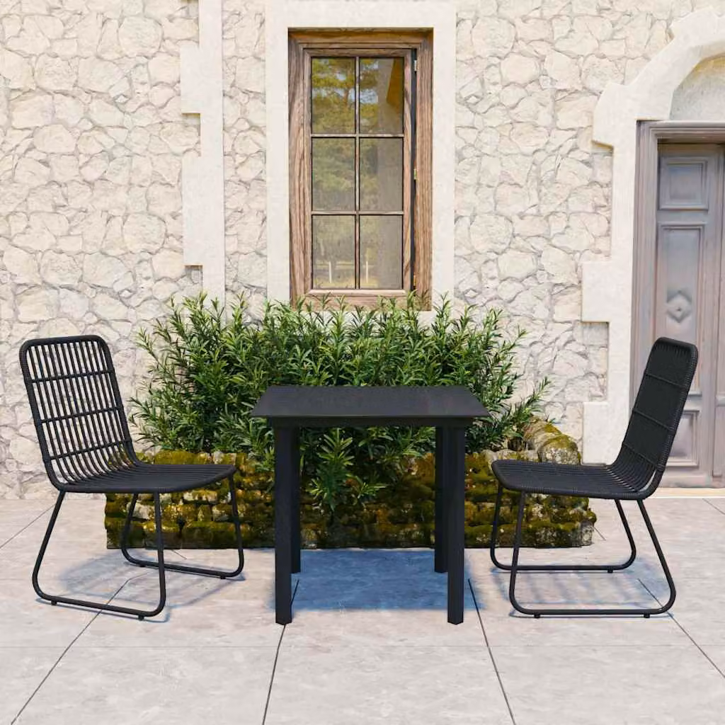 Set da pranzo da giardino vidaXL in 3 pezzi in polyrattan e vetro nero moderno