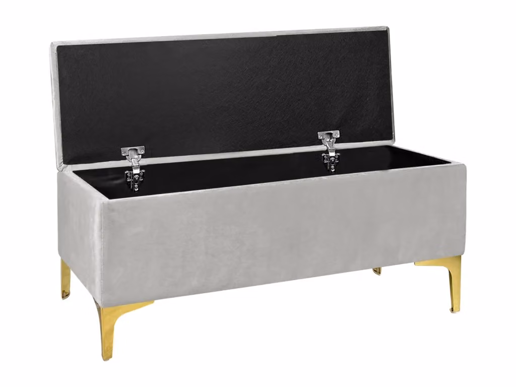 Panca Pouf Contenitore in Velluto Grigio Chiaro con Gambe in Metallo Dorato e Struttura in Legno Massello per Camera da Letto o Ingresso - Il Gruppone Passione Casa – 2