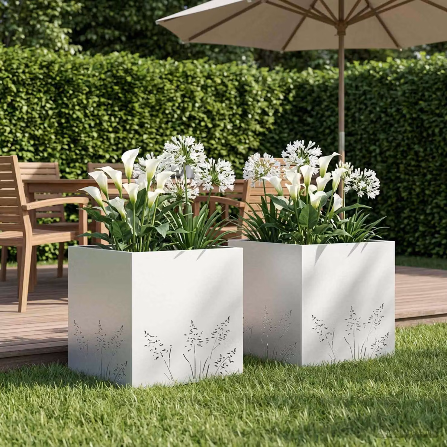 Set di 2 vasi da giardino vidaXL in metallo bianco L/P/H: 50 x 50 x 49 cm