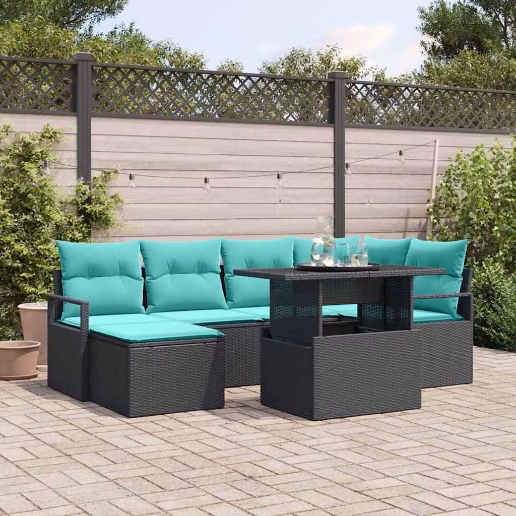 Maison Exclusive - Set da giardino composto da 7 pezzi. Divano e poltrone in rattan sintetico, colore nero e blu