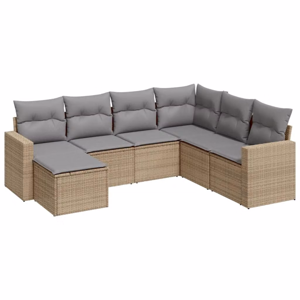 Set Divani da Giardino 7 pz con Cuscini Beige in Polyrattan