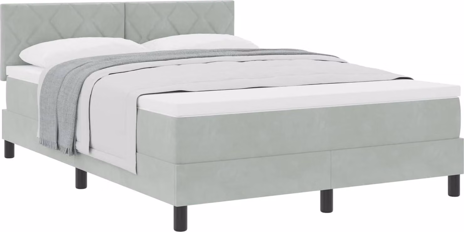 Letto a molle con materasso Grigio chiaro 140 x 200 cm Velluto