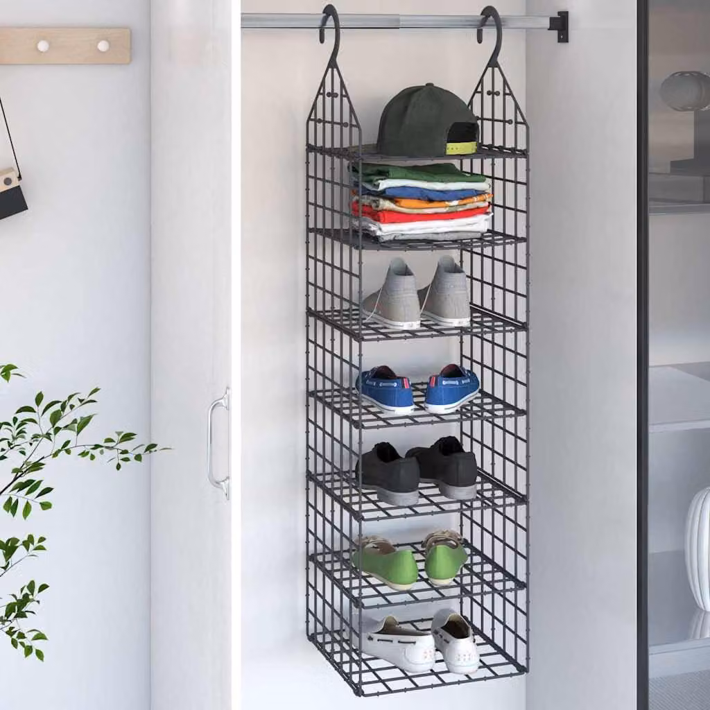 Organizer per Armadio da Appendere vidaXL con 7 Ripiani in Metallo e Plastica, Grigio o Nero, L/P/H: 31 x 31 x 113 cm
