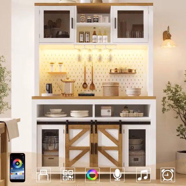 Mobile Multiuso con LED e USB ¨C MINIMAL ¨C Bianco, Ripiani, Grande Stoccaggio