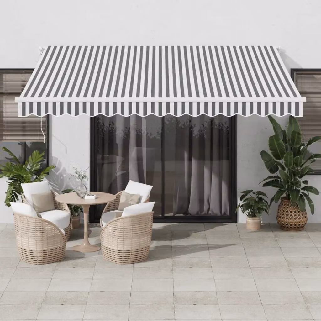 Tenda da sole retrattile manuale vidaXL in alluminio e poliestere, Antracite e Bianco, L 400 cm x P 350 cm – 1