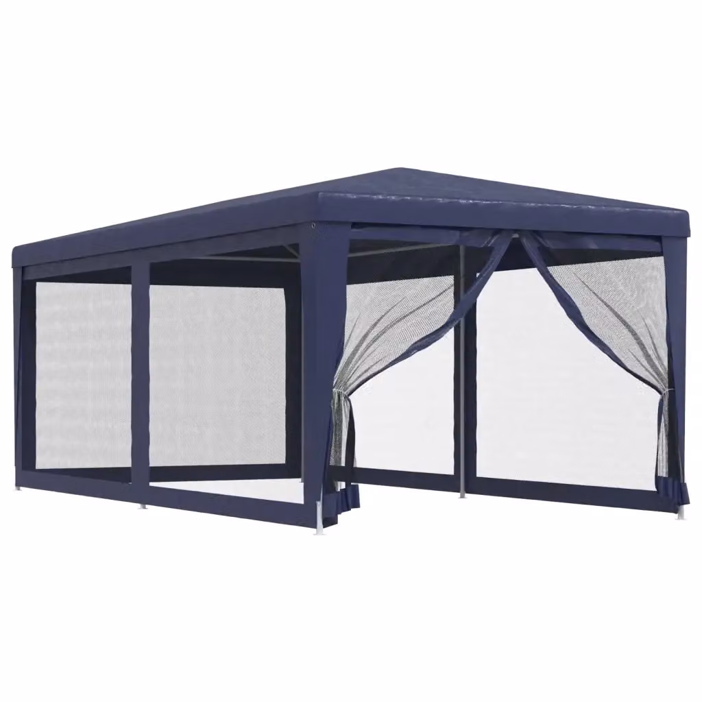 Tenda Gazebo per Feste Blu con 6 Pareti Laterali in Rete L: 6 m, P: 3 m, H: 2,58 m – 2
