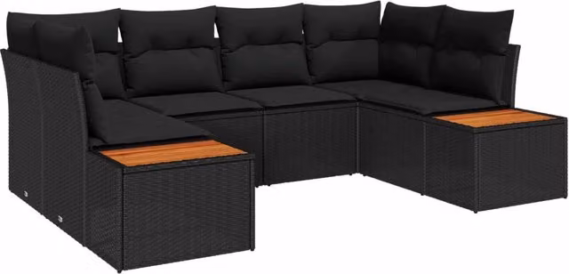 Set Divano da Giardino vidaXL 6 Pezzi Nero con Cuscini in Polyrattan e Struttura in Acciaio – 2