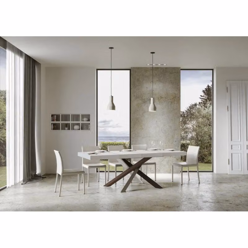 Tavolo allungabile Volantis Premium ITAMOBY Bianco Frassino con telaio a X in metallo e legno L/P: 120/380 x 90 cm – 2