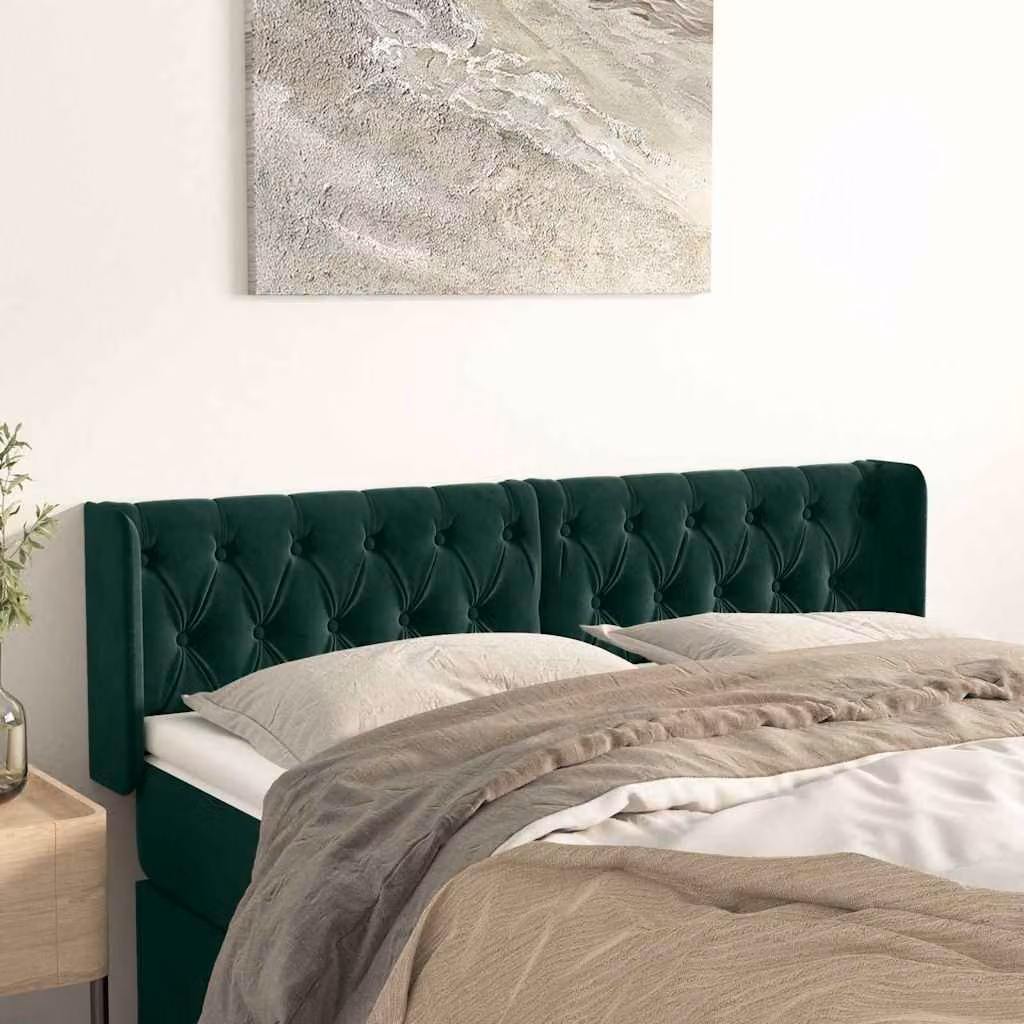 Testiera ad orecchio vidaXL in velluto verde scuro L: 163 cm, P: 16 cm, H: 78-88 cm