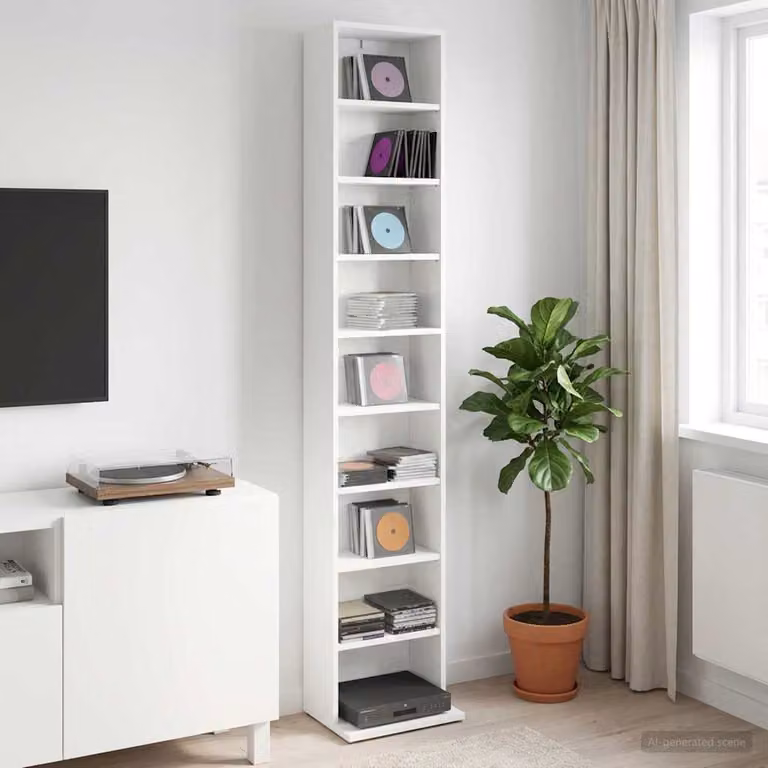 Mobile porta CD vidaXL Bianco in MDF con ripiani regolabili L: 33 cm, P: 23,5 cm, H: 175 cm