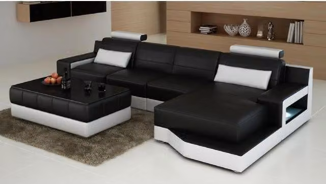 LEDERSOFA ECKSOFA mit USB SOFA COUCH GARNITUR WOHNLANDSCHAFT BETTFUNKTION