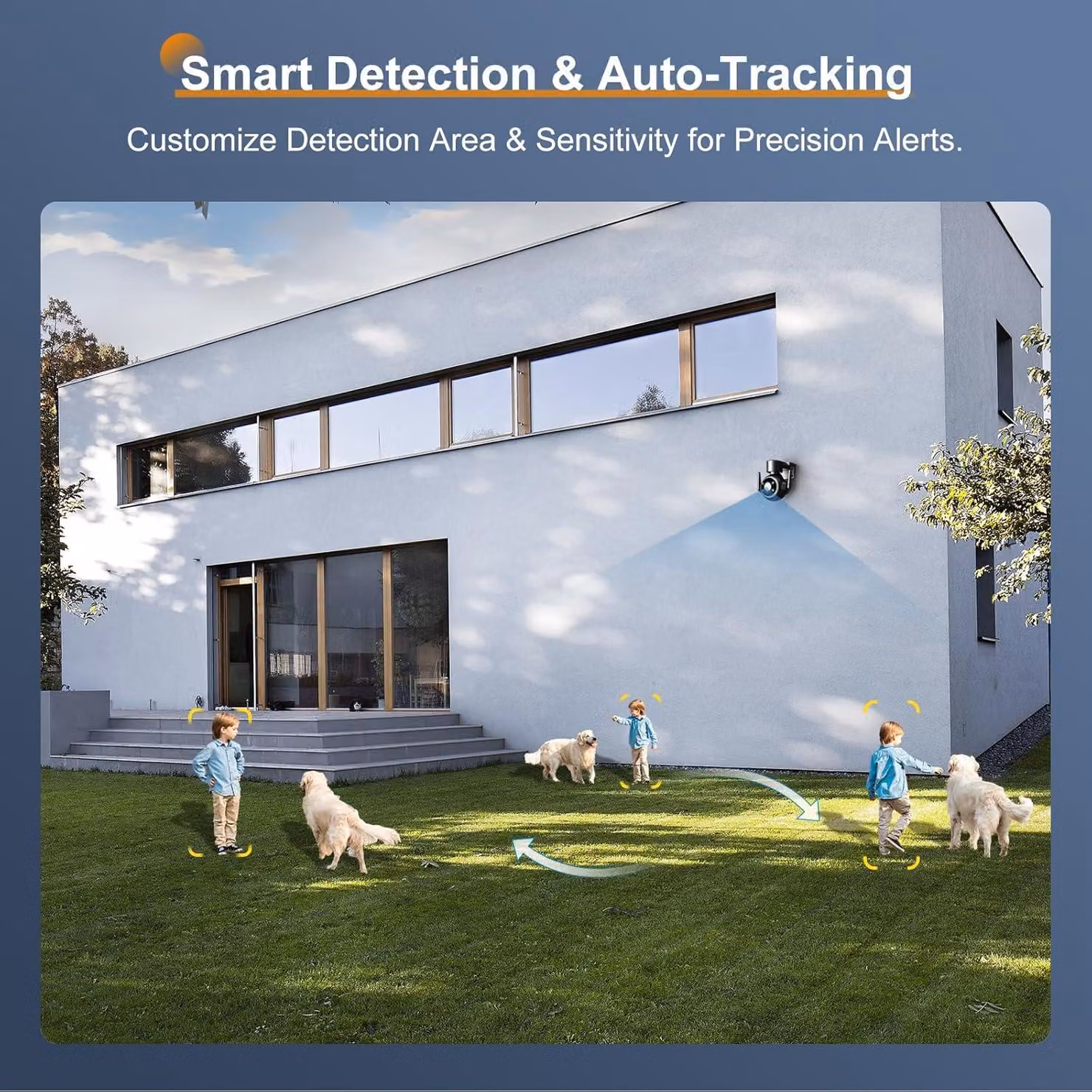 Telecamera di sicurezza esterna 2K, con Wi-Fi, set di 4 pezzi, funzione di tracciamento automatico, visione notturna a colori fino a 30 metri, 8 posizioni preimpostate, faretto e sirena, accesso remoto tramite app e PC